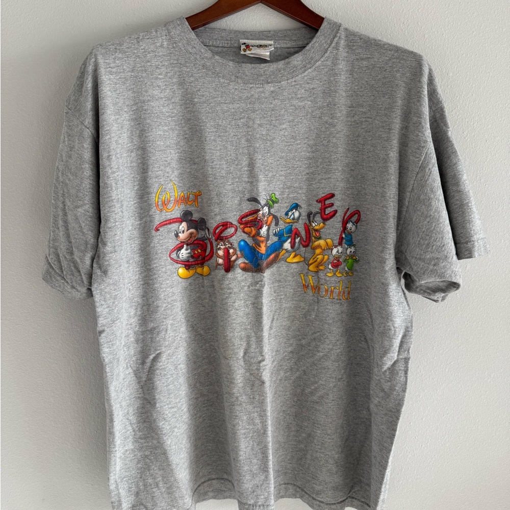 DisneyWorld Gray Tee with Colorful Characters